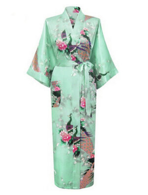 Mintgroene kimono satijn Japanse satijnen badjas kamerjas geisha ochtendjas yukata