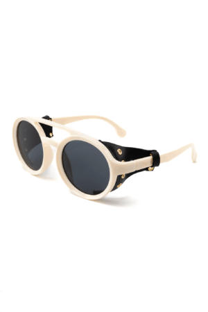 Motor Rond Zonnebril Pilotenbril Aviator Zijflappen Beige Zwart