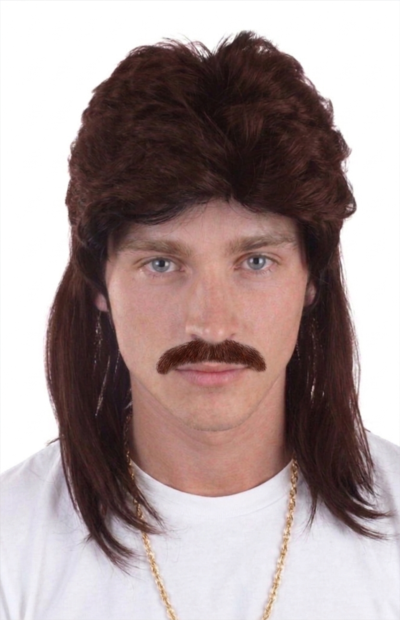 Mullet Pruik Lang Bruin Matje Rocker New Kids Redneck 2