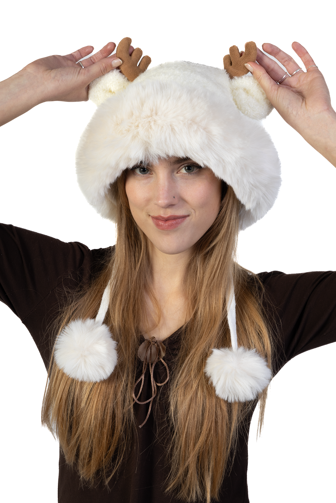 Muts Rendier Fleece Ballen Créme Hoorns Touwtjes Beige Gewei Eland Hert 1