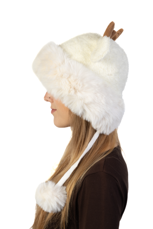 Muts Rendier Fleece Ballen Créme Hoorns Touwtjes Beige Gewei Eland Hert 2