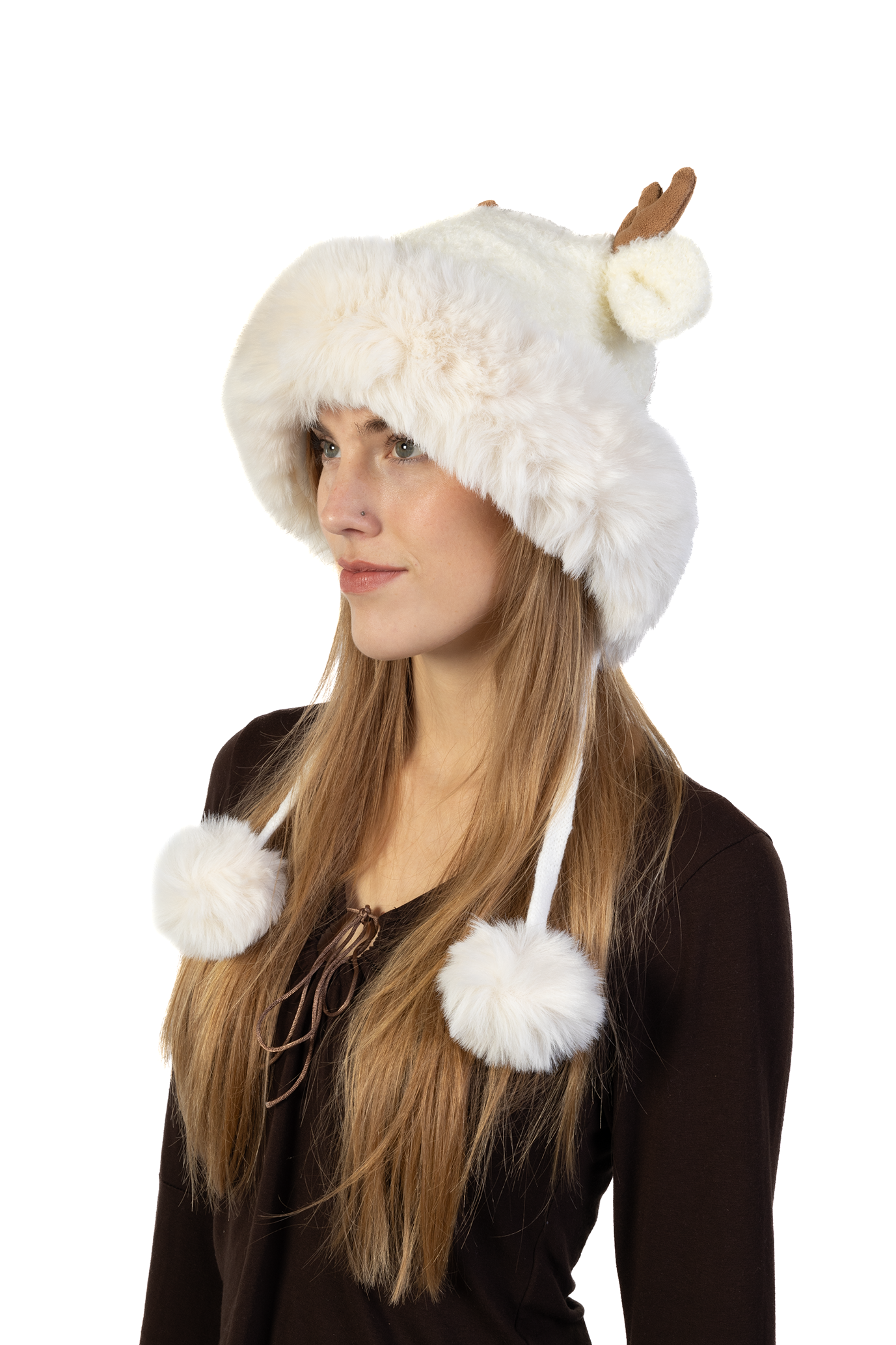 Muts Rendier Fleece Ballen Créme Hoorns Touwtjes Beige Gewei Eland Hert 3