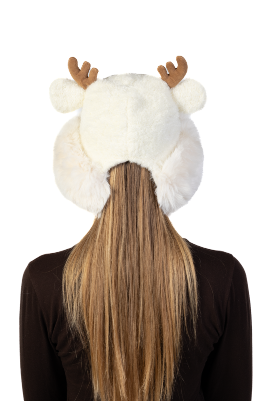 Muts Rendier Fleece Ballen Créme Hoorns Touwtjes Beige Gewei Eland Hert 4