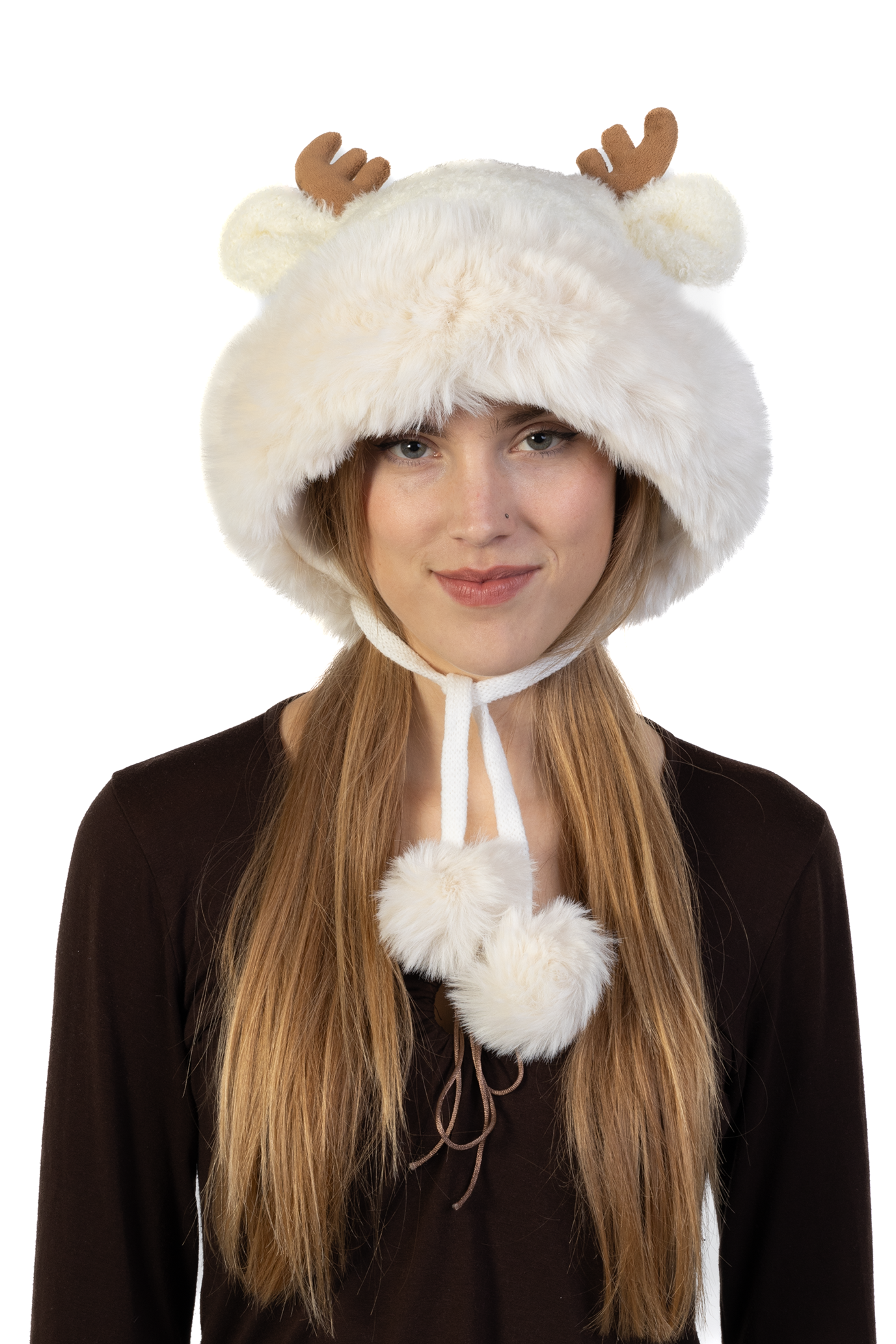 Muts Rendier Fleece Ballen Créme Hoorns Touwtjes Beige Gewei Eland Hert 5