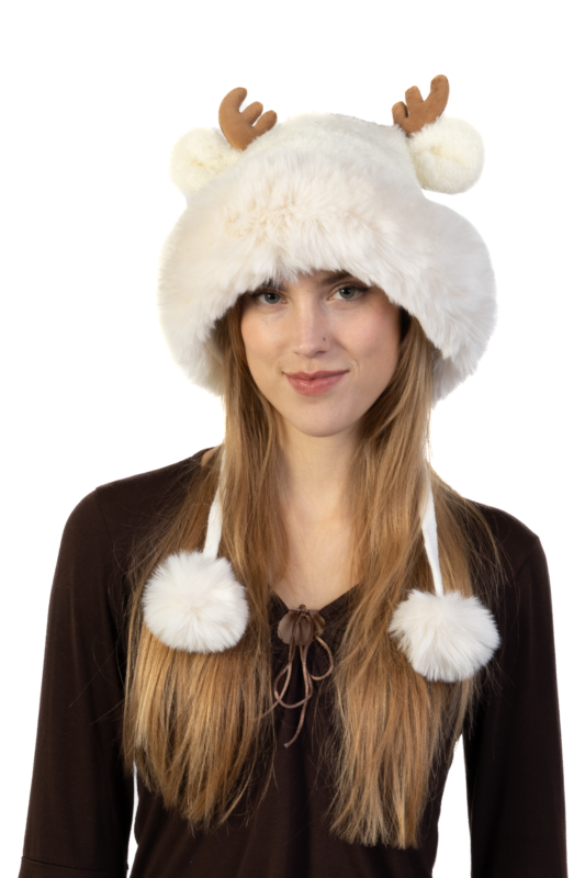 Muts Rendier Fleece Ballen Créme Hoorns Touwtjes Beige Gewei Eland Hert