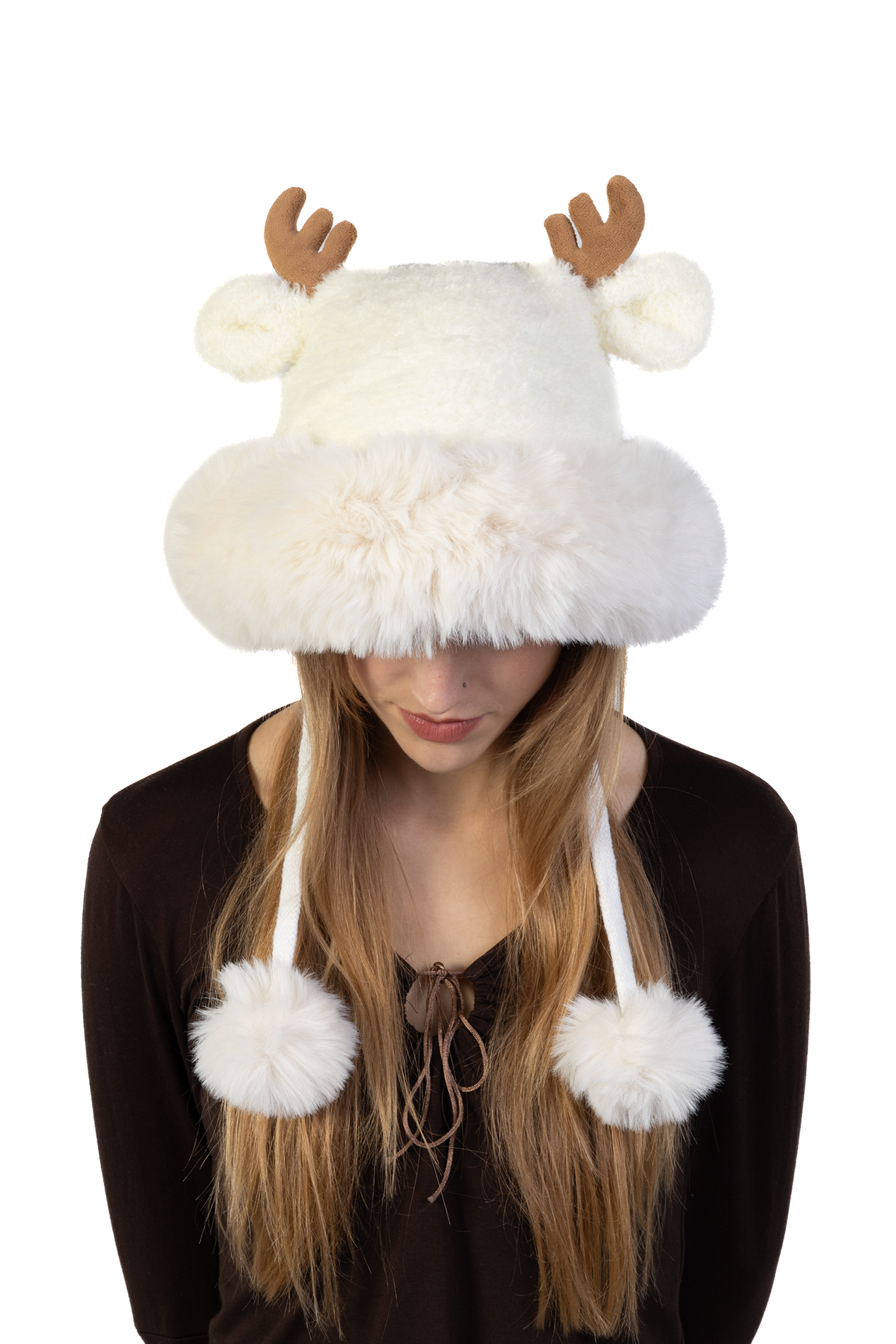 Muts Rendier Fleece Ballen Créme Hoorns Touwtjes Beige Gewei Eland Hert 6