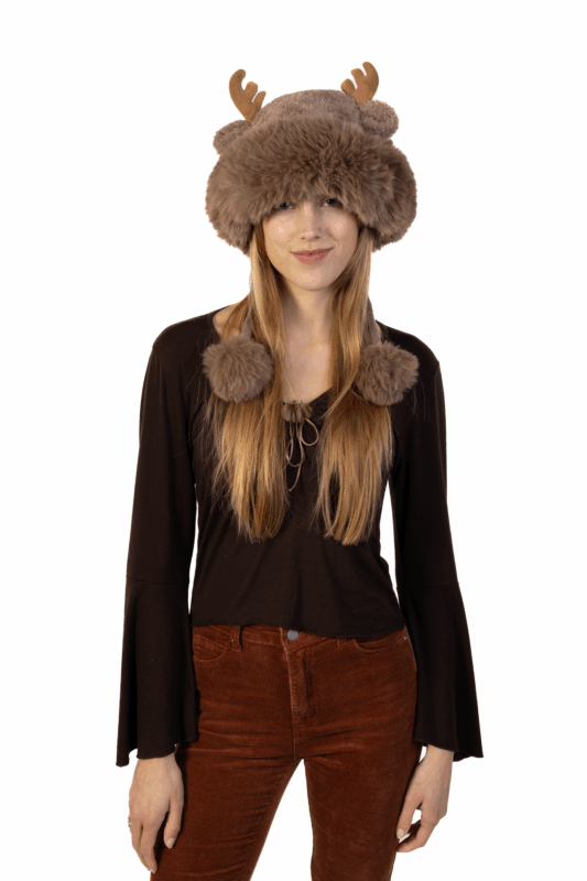 Muts Rendier Fleece Ballen Donkerbruin Hoorns Touwtjes Gewei Eland Hert 1