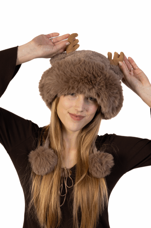 Muts Rendier Fleece Ballen Donkerbruin Hoorns Touwtjes Gewei Eland Hert 2