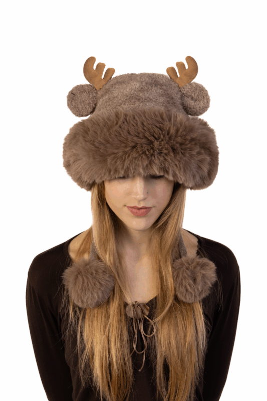 Muts Rendier Fleece Ballen Donkerbruin Hoorns Touwtjes Gewei Eland Hert 3