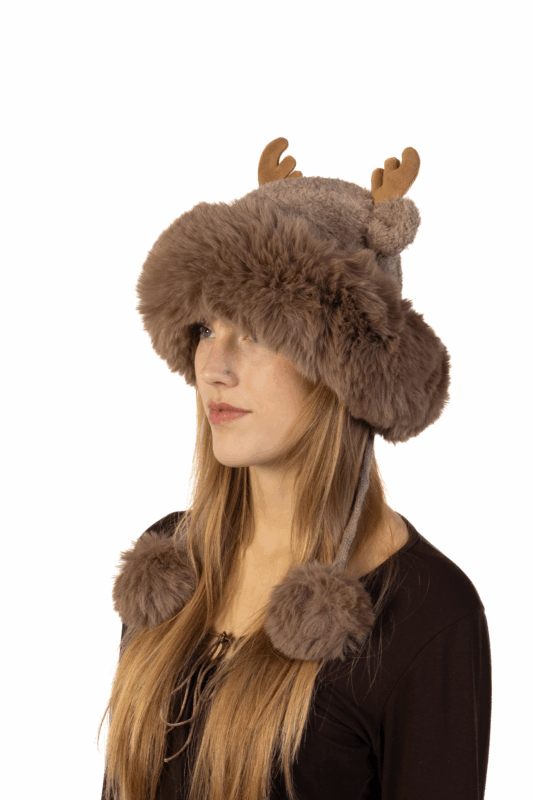 Muts Rendier Fleece Ballen Donkerbruin Hoorns Touwtjes Gewei Eland Hert 4