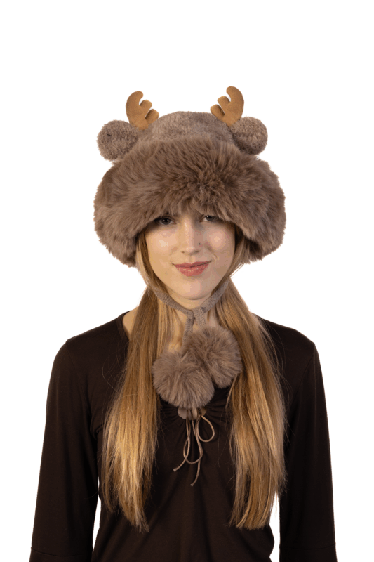 Muts Rendier Fleece Ballen Donkerbruin Hoorns Touwtjes Gewei Eland Hert 7