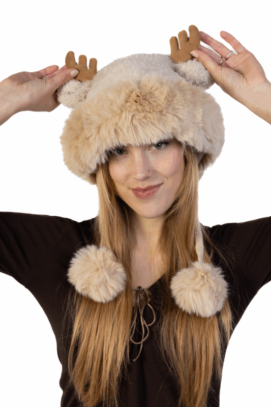 Muts Rendier Fleece Ballen Lichtbruin Hoorns Touwtjes Gewei Eland Hert 1