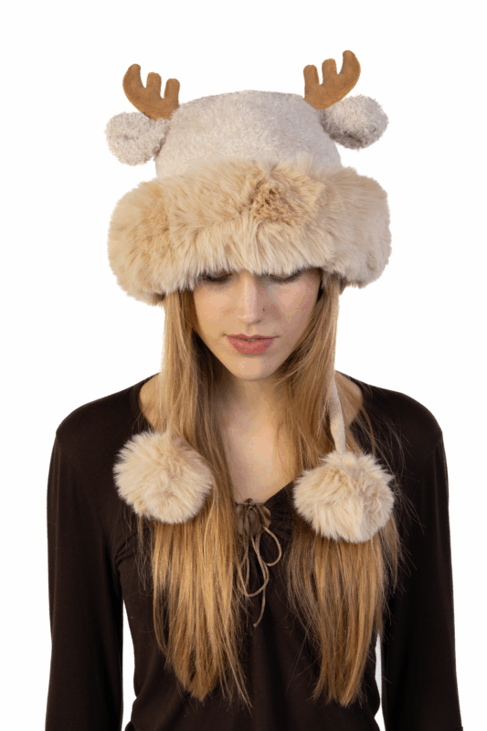 Muts Rendier Fleece Ballen Lichtbruin Hoorns Touwtjes Gewei Eland Hert 2