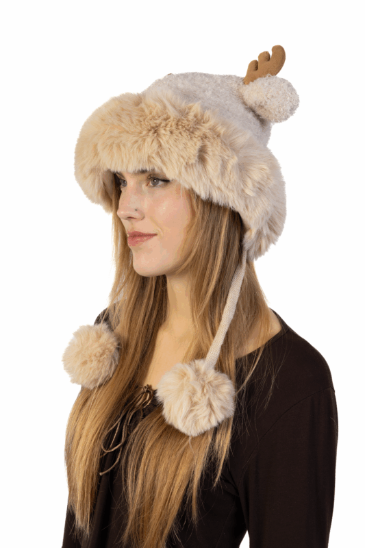 Muts Rendier Fleece Ballen Lichtbruin Hoorns Touwtjes Gewei Eland Hert 3