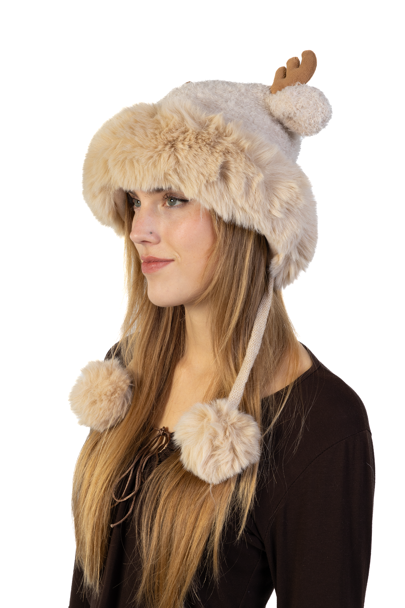 Muts Rendier Fleece Ballen Lichtbruin Hoorns Touwtjes Gewei Eland Hert 3