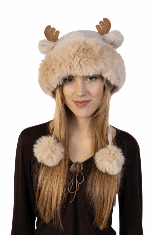 Muts Rendier Fleece Ballen Lichtbruin Hoorns Touwtjes Gewei Eland Hert