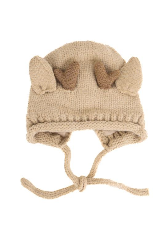 Muts Rendier Gebreid Beige Baby Peuter Hoorns Gewei Eland Hert 1
