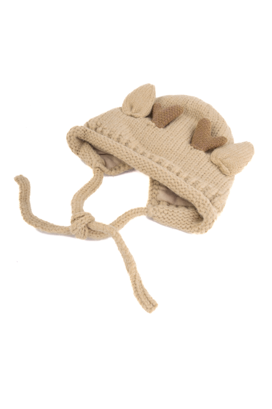 Muts Rendier Gebreid Beige Baby Peuter Hoorns Gewei Eland Hert 2