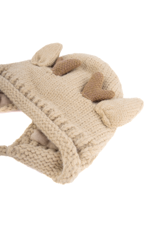Muts Rendier Gebreid Beige Baby Peuter Hoorns Gewei Eland Hert 3