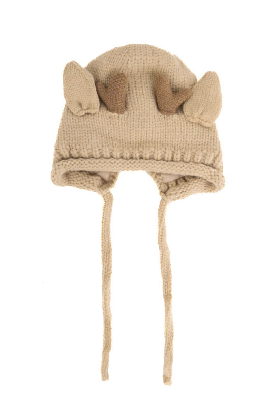Muts Rendier Gebreid Beige Baby Peuter Hoorns Gewei Eland Hert
