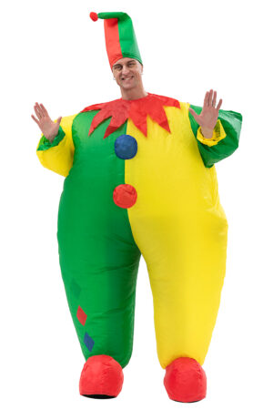 Opblaasbaar Kostuum Clown Groen Geel Opblaas Pak Clownspak Volwassenen