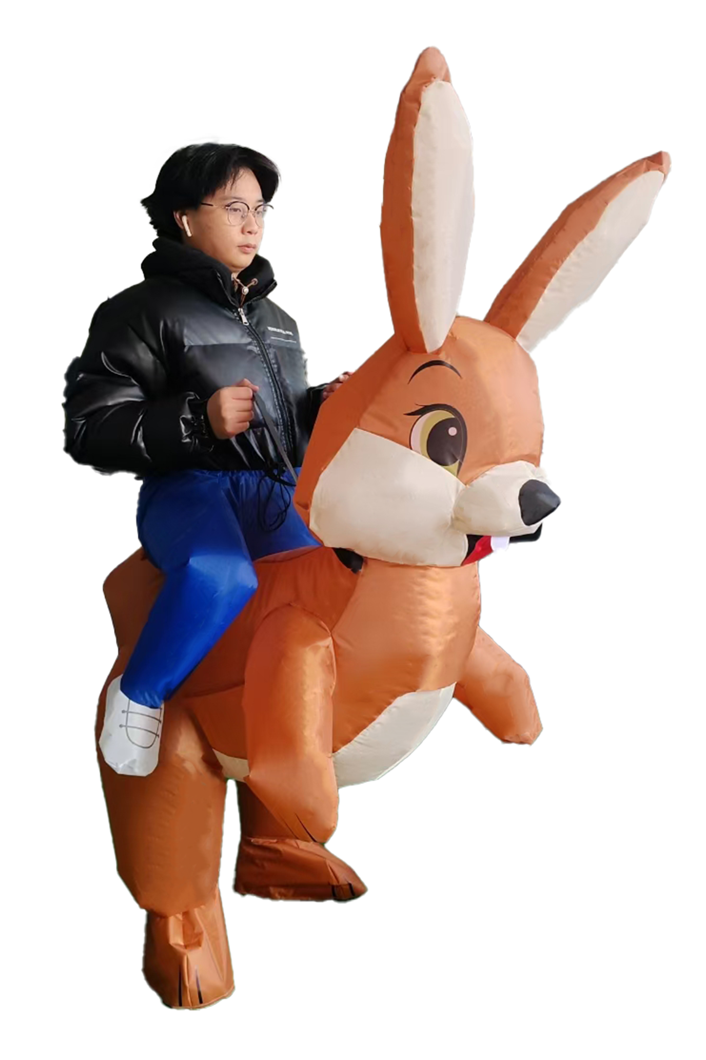 Opblaasbaar Kostuum Kinderen Rijdend op Konijn Bruin Pak Opblaas Paashaas Mascotte 1