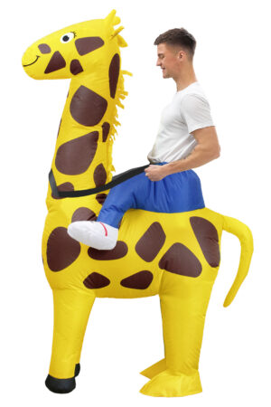 Opblaasbaar Kostuum Rijdend op Giraf Opblaas Pak Zittend op Safari Geel Carnaval