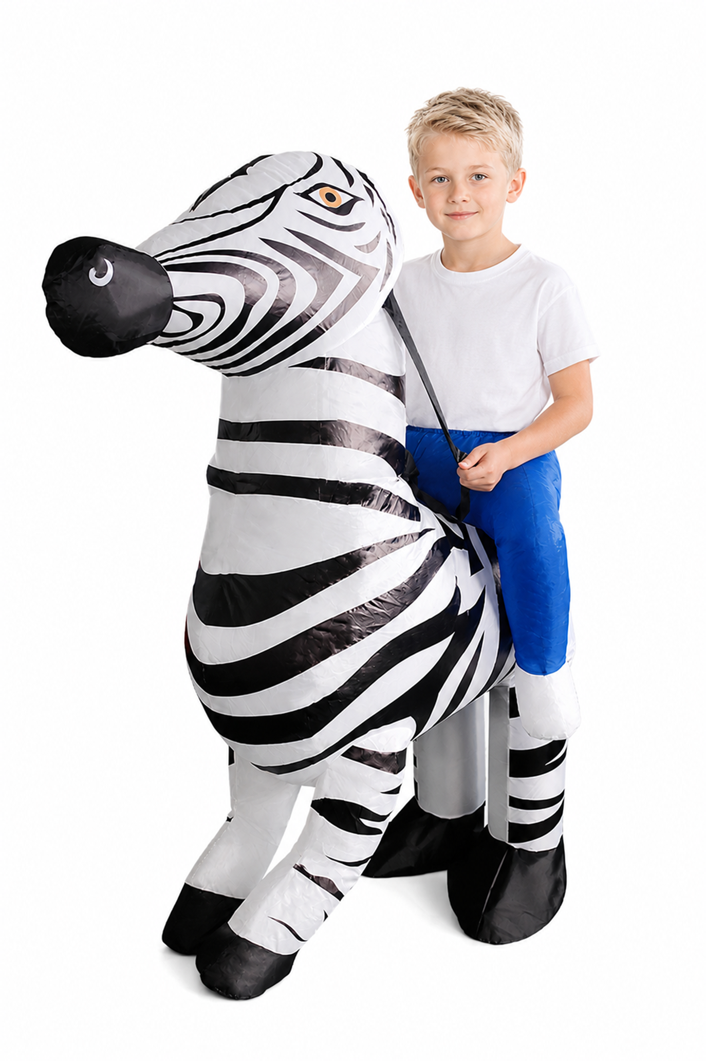 Opblaasbaar Kostuum Rijdend op Zebra Zwart Wit Kinderen Opblaas Pak