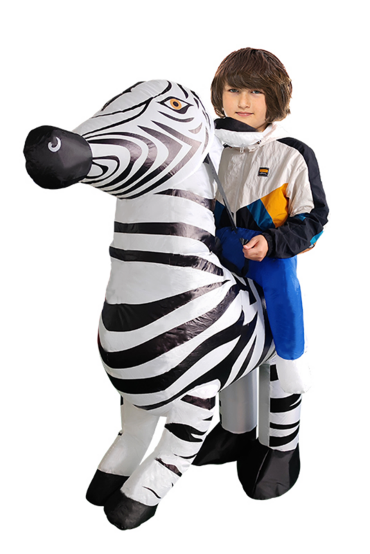 Opblaasbaar Kostuum Rijdend op Zebra Zwart Wit Kinderen Opblaas Pak