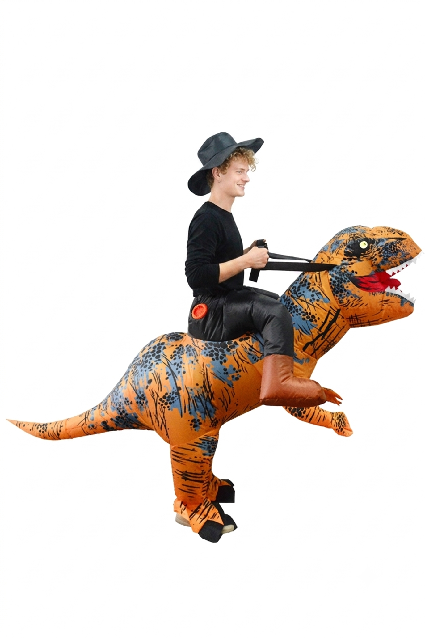 Opblaasbaar Rijdend Op T-Rex Kostuum Bruin Opblaas Pak Dinosaurus Mascotte Opblaaspak Volwassenen