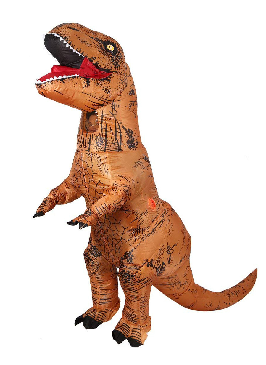 Opblaasbaar T-rex kostuum pak bruin Jurassic World™ kinderen kopen? FeestinjeBeest.nl