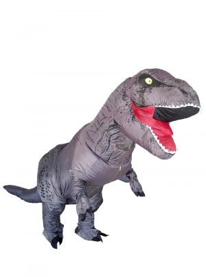 Opblaasbaar T-rex kostuum dino pak grijs kinder pak