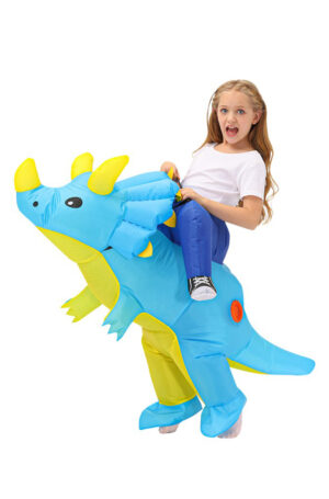 Opblaasbaar dino pak kind triceratops kostuum blauw