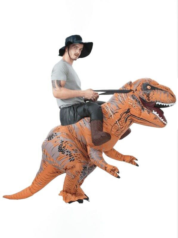 Opblaasbaar rijdend op T-rex kostuum dino pak bruin Jurassic World™