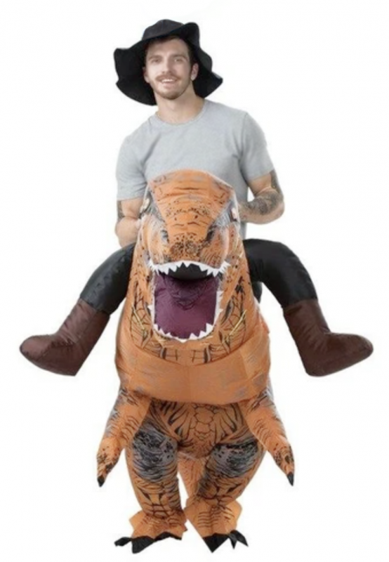 Opblaasbaar rijdend op T-rex kostuum dino pak bruin Jurassic World™