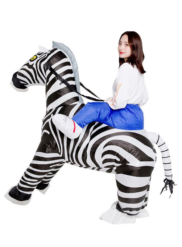 Opblaasbaar rijdend op zebra kostuum zwart-wit safari