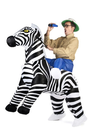Opblaasbaar rijdend op zebra kostuum zwart-wit safari