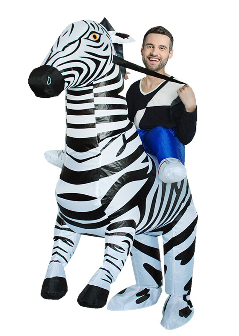 interview Gemoedsrust heel veel Opblaasbaar rijdend op zebra kostuum zwart-wit safari4 - FeestinjeBeest.nl