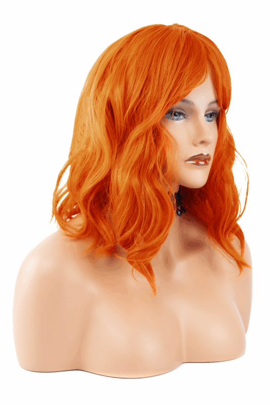 Oranje Pruik Curtain Bangs Pony Slag Krul Ginger Roodharig Halloween 1