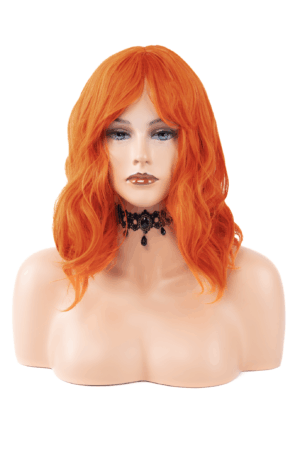Oranje Pruik Curtain Bangs Pony Slag Krul Ginger Roodharig Halloween