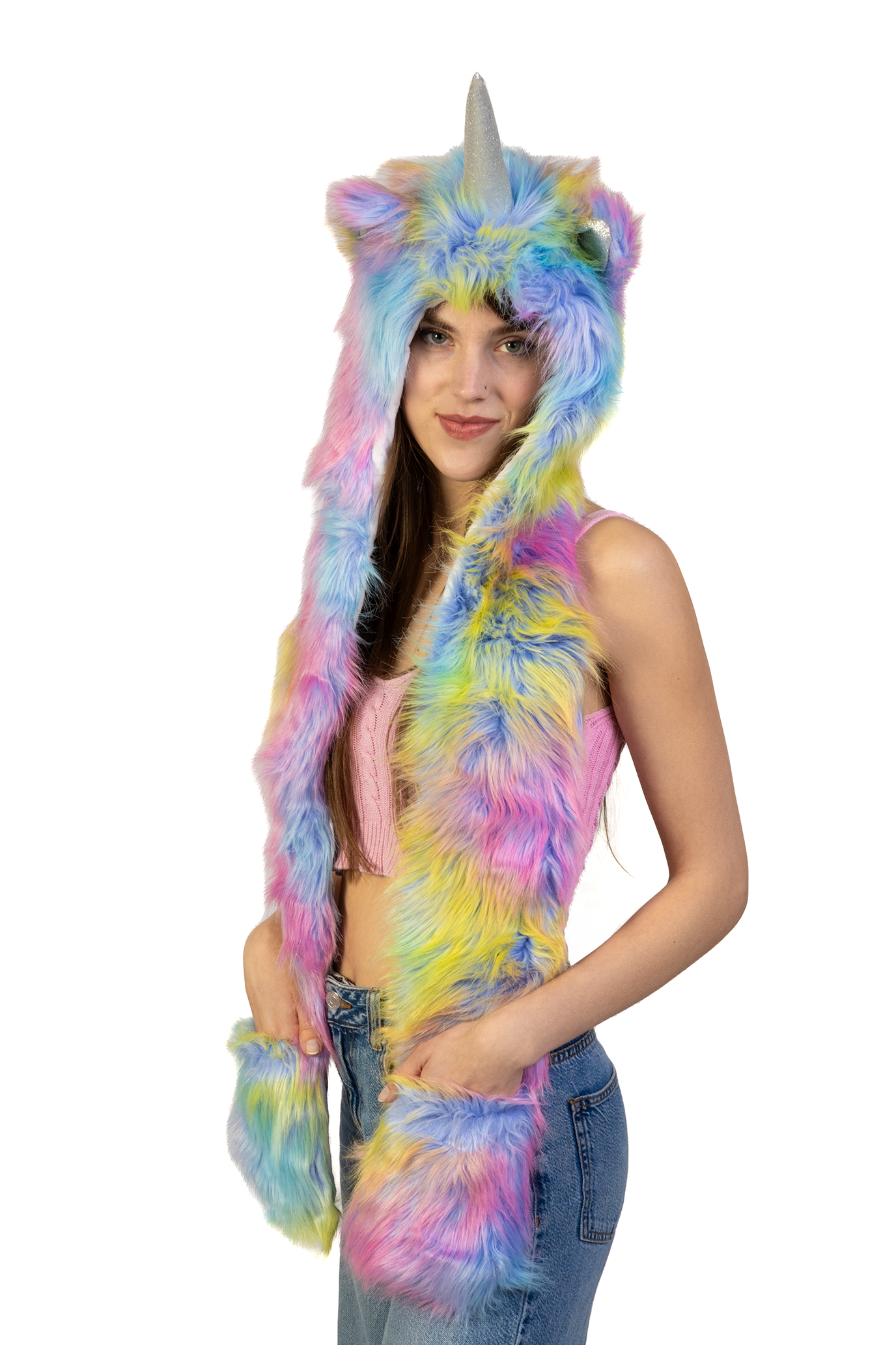 Pastel Eenhoorn Hood Muts Sjaal Wanten Oortjes LED Lampjes 2