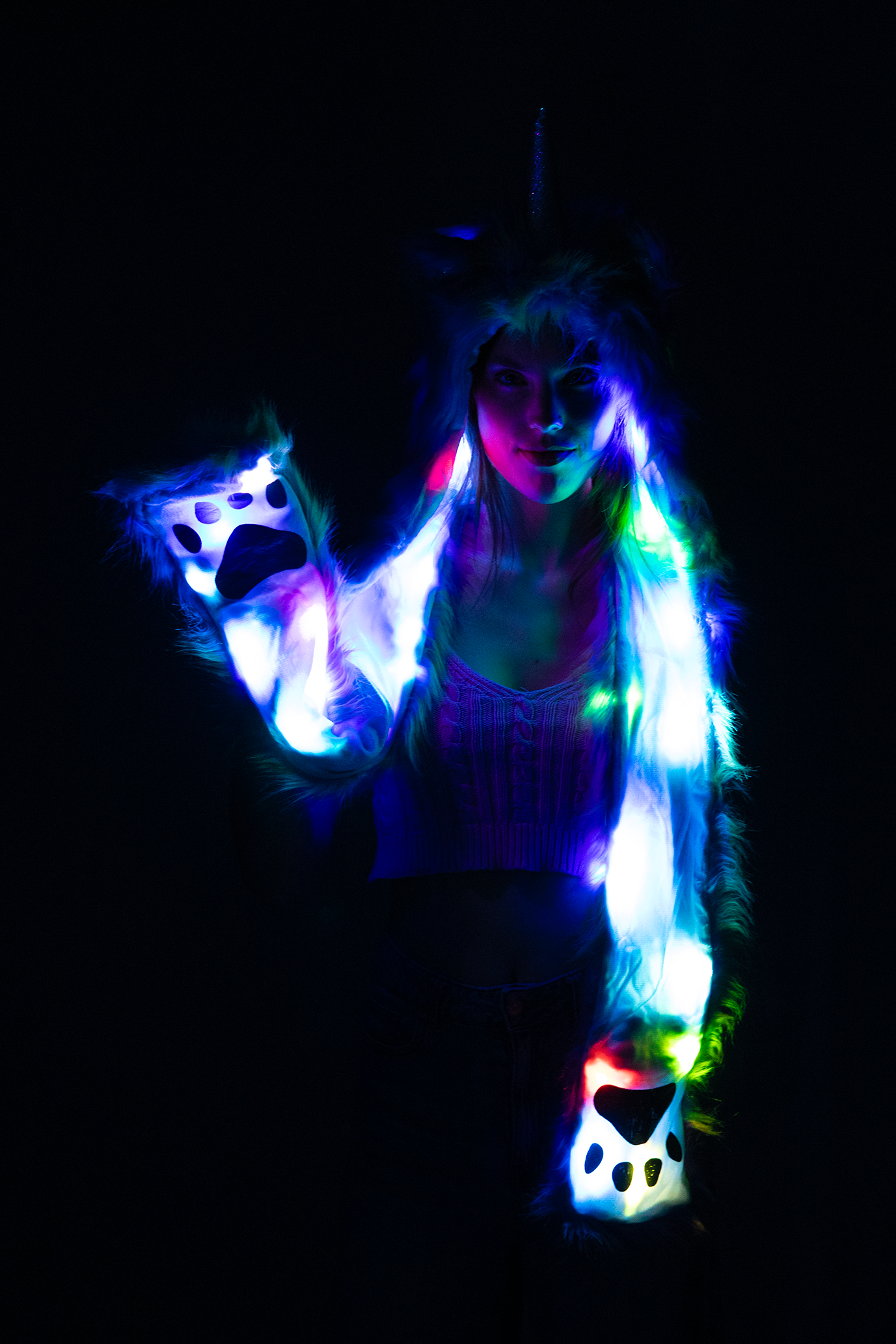 Pastel Eenhoorn Hood Muts Sjaal Wanten Oortjes LED Lampjes 5