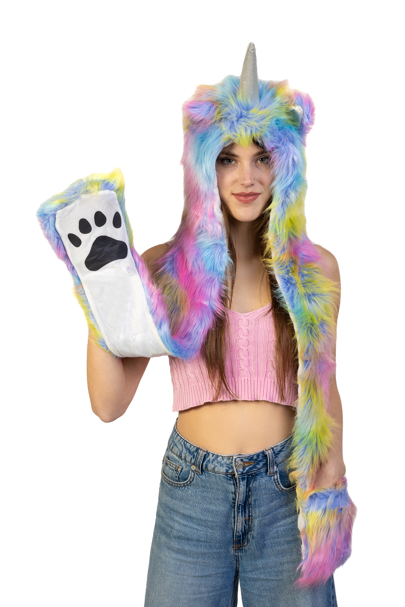 Pastel Eenhoorn Hood Muts Sjaal Wanten Oortjes LED Lampjes