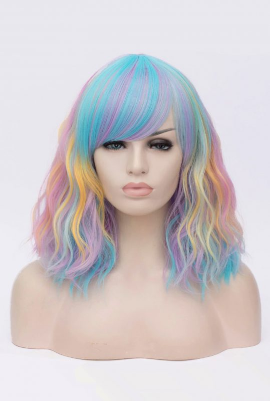 Pastel regenboog pruik unicorn schouderlengte