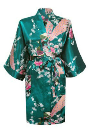 Petrol Korte Kimono Satijn Japanse Badjas Kamerjas Geisha Yukata Turquoise