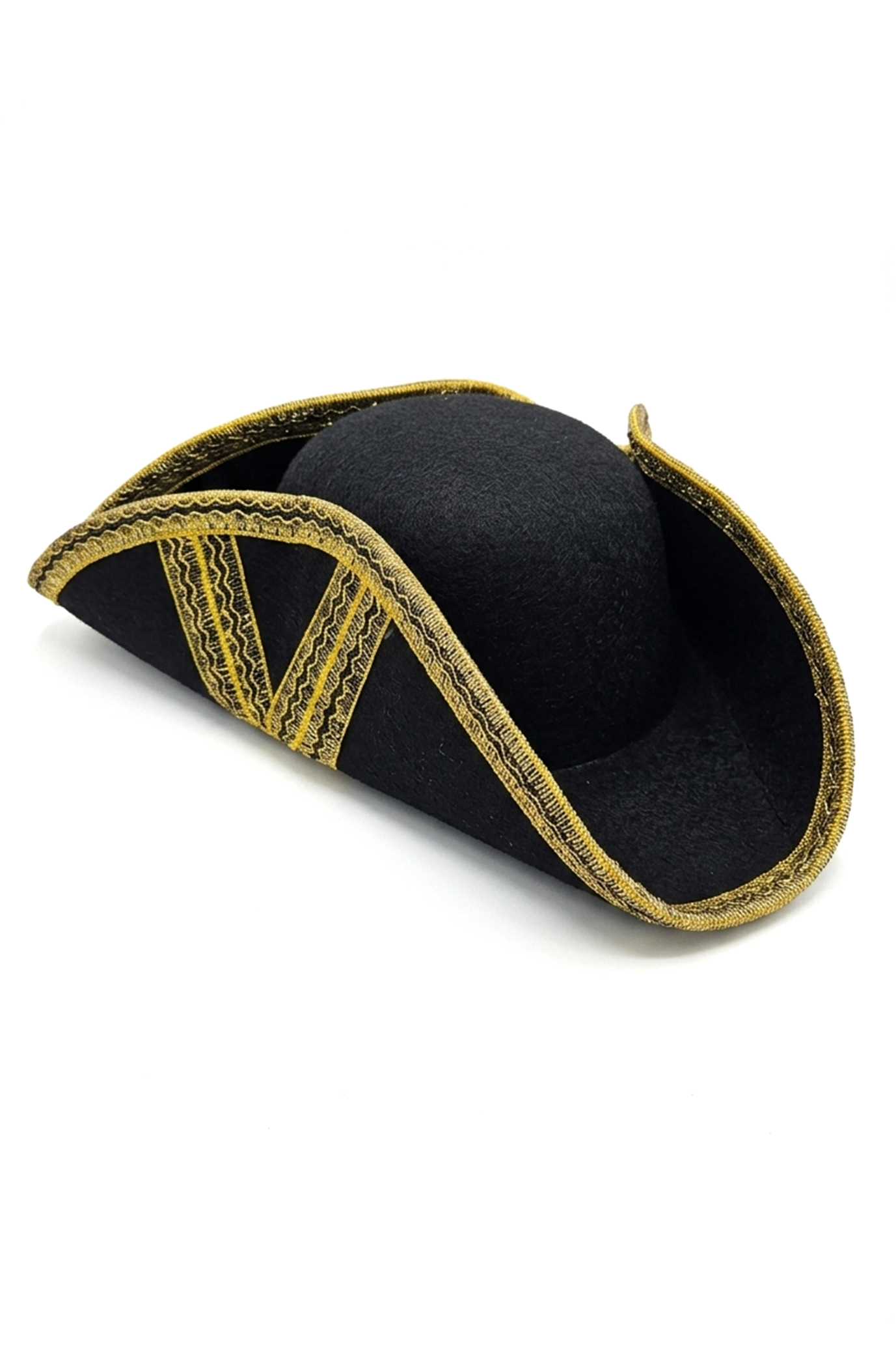 Piratenhoed Driesteek Kapitein Hoed Zwart Goud Piraat Markies Tricorn 2