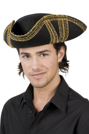 Piratenhoed Driesteek Kapitein Hoed Zwart Goud Piraat Markies Tricorn