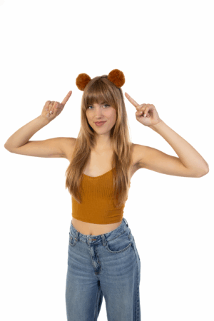 Pompoms Haarband Bruin Bolletjes Zacht Dons Diadeem 3