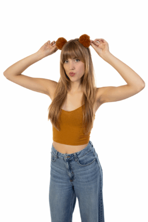 Pompoms Haarband Bruin Bolletjes Zacht Dons Diadeem 4