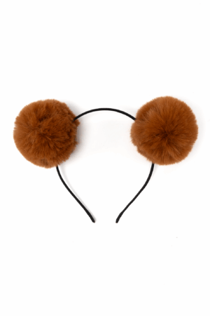 Pompoms Haarband Bruin Bolletjes Zacht Dons Diadeem 5